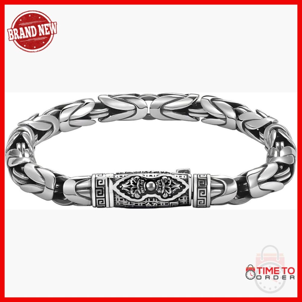 Sterling Silver Mens Chain Bracelet 86 Vintage Vajra Style Gift